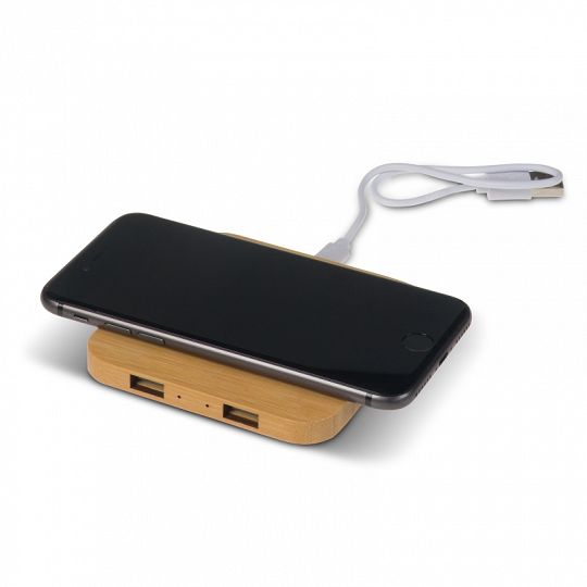 BAMBOO WIRELESS CHARGER WITH 2 USB HUBS 5W (16179)
